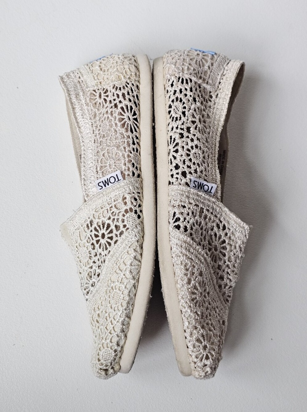 TOMS Alpargata Natural Moroccan Crochet Slip-On Flats Ivory Women's Size 6 - Picture 7 of 11